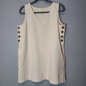 Betabrand Admiral Button Shift Dress Womens XXL Ivory Pockets Minimalist Stretch